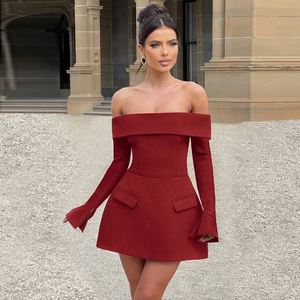 Nuevo Vestido de Otoño para Mujer, Elegante, Color Puro, Sexy, con Hombros Descubiertos, de Alta Gama, Manga Larga - Product Image 6