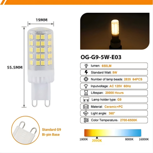 Bombillas LED <span class=keywords><strong>G9</strong></span> AC110-130V de <span class=keywords><strong>5W</strong></span>, Bombillas LED de Maíz T4 sin Parpadeo para Lámparas Colgantes, de Techo, Arañas y de Pared - Product Image 6