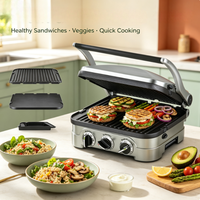 Machine de cuisson multifonctionnelle 5-en-1 : Gril de contact en céramique antiadhésif, presse à panini, plaque de cuisson réversible et gril plat ouvert
