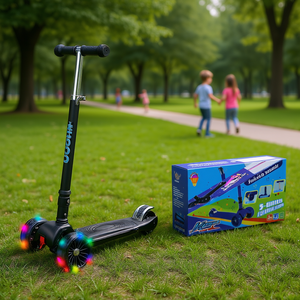 Trottinette pliable Kango 3 roues pour enfants, en alliage et plastique, avec lumières, frein arrière et hauteur réglable - Product Image 2