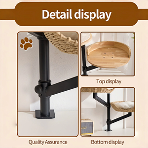 เตียงแมวไม้ยางพาราปรับระดับได้สไตล์มิดเซ็นจูรี่ เกรด ENF พร้อมเบาะเชือกฝ้ายทอมือ ใช้เป็นเตียงแมวแบบตั้งโต๊ะได้ - Product Image 3