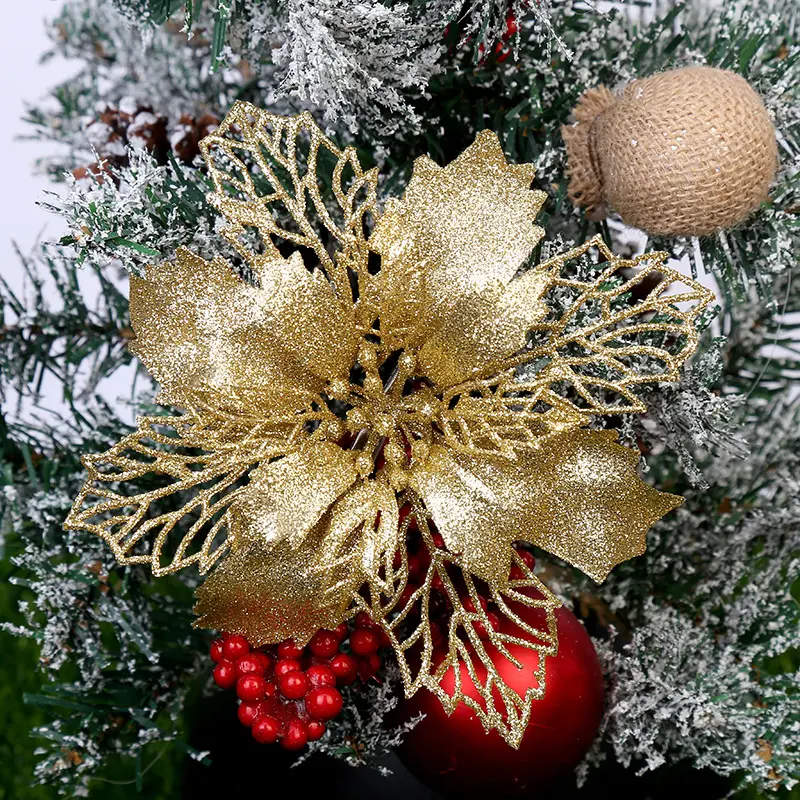 クリスマスツリーのためのキラキラポインセチアクリスマスフラワー人工クリスマスフラワーデコレーションフラワーオーナメント