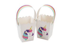 Boîte en papier avec poignée pour cadeaux et friandises sur le thème de la <span class=keywords><strong>licorne</strong></span>, boîtes à <span class=keywords><strong>pop</strong></span>-<span class=keywords><strong>corn</strong></span> et bonbons pour fête d'anniversaire ou baby shower - Product Image 3