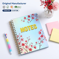 Carnet de notes A5 durable à spirale, couverture rigide à motif floral bleu, pour journalisation quotidienne, fournitures scolaires, accent texte jaune, cadeau