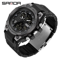 Digitale Uhr 5bar Wasserdicht Sanda 9011 Sportuhren Herren Countdown Datum LED Elektronische Armbanduhr Uhr Geschenk