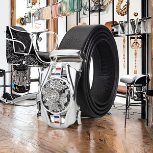 เข็มขัดหนังแท้สำหรับผู้ชายหนังแท้แบบวินเทจหนังวัวพียูพร้อมอัลลอยไร้ฟันอัตโนมัติสำหรับหัวเข็มขัดดีไซน์ใหม่ - Product Image 2