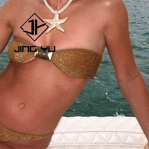 ชุดบิกินี่แบบสั่งทำพิเศษ พร้อมอุปกรณ์ตกแต่งโลหะเงา ชุดว่ายน้ำแบบ Bandeau ผลิตตามแบบ OEM คุณภาพสูง ผลิตจากโพลีเอสเตอร์ ไมโครบิกินี่ - Product Image 2