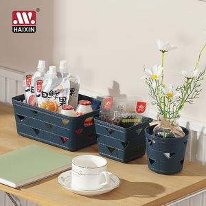 Haixin 10 pièces Panier rond carré en plastique Imitation cuir Panier de rangement rectangulaire en plastique Ensemble de paniers de rangement avec poignée - Product Image 4