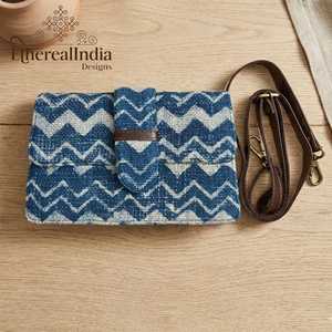 Clutch Azul Índigo, Tejido a Mano, con Diseño de Zig Zag, Estilo Bohemio, para Tablet y Portátil, con Correa de Cuero, Ideal para Regalo - Product Image 4