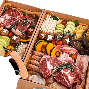 Plato personalizado de papel Kraft con ventana, caja de Picnic, bistec y mariscos, barbacoa, cajas de embalaje