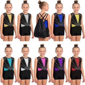 Conjunto de Leotardo Metálico con Pedrería Brillante y Pantalones Cortos para Niñas, Ropa de Danza, Gimnasia y Yoga, Estilo Casual para Uso Diario - Product Image 1
