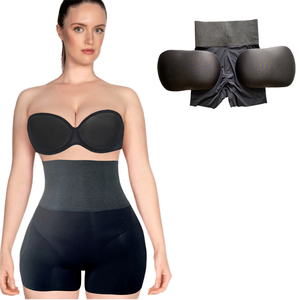 Short de compression sans couture pour femmes, <span class=keywords><strong>double</strong></span> contrôle du ventre, avec rehausseur de fesses, respirant, gaine de taille, culotte gainante - Product Image 1
