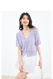 <strong>Summer</strong> New Arrival Women's Minimalist Short Sleeve Hollowed-Out Knit <strong>Cardigan</strong> <strong>Lightweight</strong> Breathable Fabric Meets Elegant Design - Product Image 2