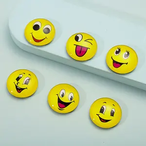 Round Smiley Face Crystal Glass Refrigerator Magnets Custom Made Printing 3D Magnets for Fridge
