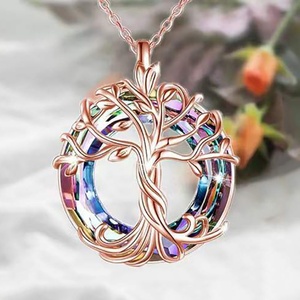 Women's <b>Tree</b> of Life Necklace Pendant 18K Stainless Steel Fashion Round <b>Crystal</b> Earrings Birthday Gift for Friends Mom Girl - Product Image 2