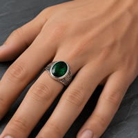 Cincin Pria JLM Wholesale Premium Titanium Steel Vintage Greek Key Oval Gemstone, Perhiasan Biker Statement