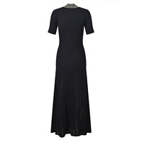 Robe longue élégante pour femme, style français, avec perles, col rabattu, manches courtes, tricot ajusté, ourlet évasé, collection Printemps 2026