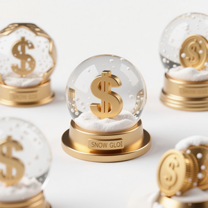 Globe à neige sur le thème de l'argent avec signe de dollar - Globe à neige en résine peint à la main en 3D, décoration de richesse personnalisée pour le bureau et cadeau de <span class=keywords><strong>motivation</strong></span> - Product Image 1