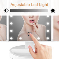 Miroir cosmétique LED carré argenté éclairé, pliable, rotatif à 90 et 180 degrés, avec grossissement 1x/2x/3x, en plastique