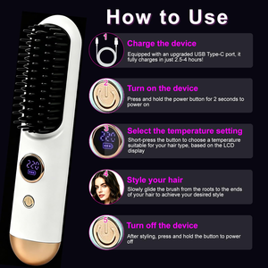 Peigne chauffant portable de haute qualité, mini lisseur de barbe en céramique ionique, brosse lissante anti-brûlure pour cheveux, idéal pour les voyages - Product Image 2