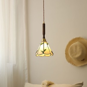 Retro Glass Pendant Lamp E27 <b>Single</b> Head For Bedroom Entryway <b>Lighting</b> Decorative Chandelier With Wooden Stem - Product Image 4