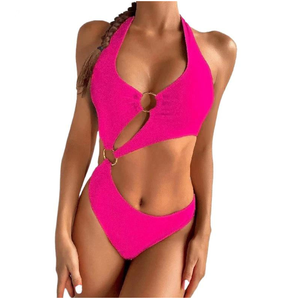 Women Black Halter <b>Bikini</b> <b>Set</b> High Cut Bottom Bandeau Top Hollow Out Stretch Swimwear - Product Image 6