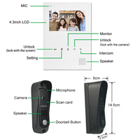 4.3 pouces filaire vidéo porte téléphone sonnette maison interphone système de sécurité Kit une caméra extérieure sonnette avec deux moniteurs