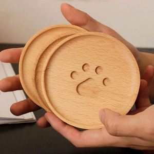 Round <b>Cute</b> <b>Bear</b> Paw Pattern Beech Wood Drink Coasters for Cup Coffee Tea Beer - Product Image 5
