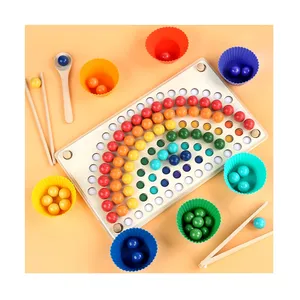 Jouets éducatifs en perles arc-en-ciel, famille Parent-enfant, jeu de société interactif amusant, jouets Montessori, Clip en bois, perles CN;GUA