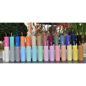 Vasos delgados de acrílico de doble pared de 16 oz, coloridos, mate, multicolor, con tapas y pajitas, personalizados al por mayor - Product Image 1