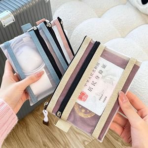 Transparent Mesh Storage Bag Portable Travel ID Card Holder Passport Cosmetic Zipper Bag Cardholder Protective Cover - Product Image 1