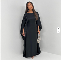 Abaya de Luxe en Laine et Satin pour Femme, Modèle Eid 2026, Manches Chauve-Souris, Col Rond, Longueur Ras du Sol, Motif Floral Traditionnel, Fourniture ODM