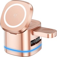 Support de chargeur sans fil magnétique 3 en 1 avec charge rapide Type-C 15W, rotation à 360 degrés, pour téléphone portable, montre connectée et écouteurs