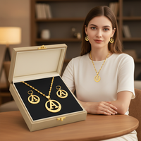 Ensemble de colliers et boucles d'oreilles pour femmes, pendentif initial, grande taille, anneau à ressort, plaqué or, alphabet micronésien, lettre anglaise, mariage, fête