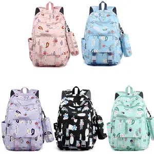 Mochila cartoon print middle and high school students casual backpack large-capacity 2pcs set nylon school bags for kids girls