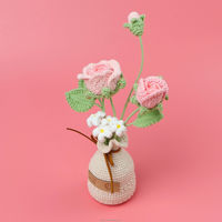 Décoration d'intérieur, cadeau pour la fête des mères, vase à roses en crochet fait main, arrangement de fleurs en fil, fleur artificielle