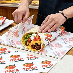 Custom Eco Friendly Biodegradable Greaseproof Waterproof Food Grade <b>Wrapping</b> <b>Paper</b> for <b>Burger</b> Burrito Taco Packaging - Product Image 1