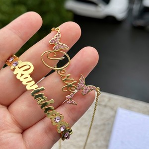 Qiuhan hoa Birthstone Cuff Bangles bướm tên nơi Vòng cổ trang sức tùy chỉnh Tên Bộ - Product Image 4