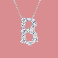 Moissanite Initial B Pendentif Collier Argent Sterling 925 Plaqué Or Élégant Fine Jewelry Femme Cadeau Collier