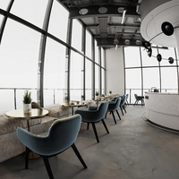 Comptoir de bar à café en bois de style minimaliste moderne avec dessus circulaire et éclairage intégré