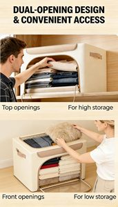 Premium Wholesale Washable Oxford Fabric Clothes Storage <b>Bins</b> with Metal Frame Leather Fringe Clear Window Closet Organizer - Product Image 5