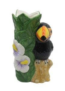 Vase en céramique en forme de toucan, design d'oiseau tropical, vase à fleurs en porcelaine, vase décoratif créatif en forme de feuille, décoration d'intérieur - Product Image 1