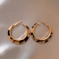 Boucles d'oreilles créoles Maillard Caramel Léopard, design large rétro, en acétate et alliage, tige en argent 925 électroplaqué, tendance, pour soirée, style affirmé