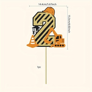 1 pieza de adornos de pastel de feliz cumpleaños con tema de construcción, selecciones de pastel con tema de ingeniero excavador para decoración de cumpleaños de niños de 1 ~ 4 años - Product Image 5