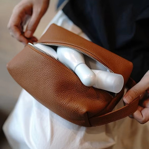 Sac de toilette carré en cuir PU à motif lychee, organiseur de <span class=keywords><strong>maquillage</strong></span> de voyage imperméable pour femmes, style vintage - Product Image 4