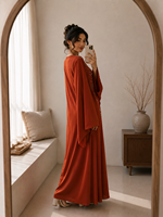 Gaun Muslim Satin Premium Berhias Kristal Butik, Kaftan Elegan Butik Dubai untuk Wanita