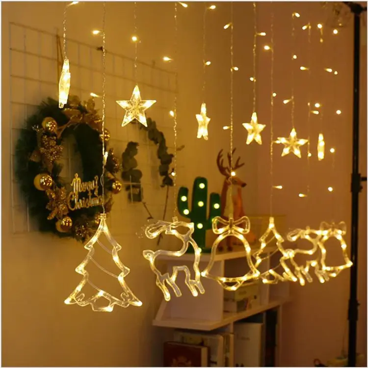 3.5m屋外妖精つららエルクベルクリスマスツリーガーデンパーティールームトゥインクルスターウォールウィンドウカーテンストリングデコレーションLEDライト