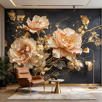 Papier peint mural personnalisé floral 3D de luxe, feuille dorée, pivoine, pour salon, mur d'arrière-plan de télévision, décoration intérieure