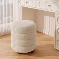 Tabouret de salon moderne style fourrure de mouton avec pieds en chêne, portable, léger, doux, confortable et durable