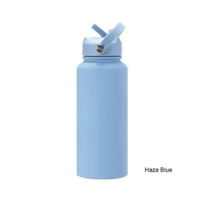 Vacuum <b>Insulated</b> Stainless Steel Water Bottle Haza Blue Straw Lid Portable Travel <b>Flask</b> Minimalist Design - Product Image 1